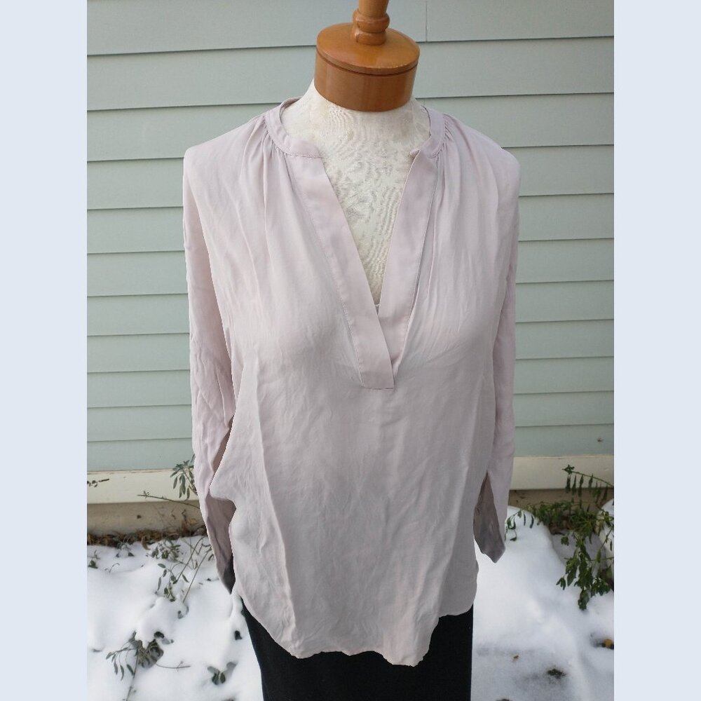 Blouse: Silk, rose blush long sleeve w/ v-notch. Size XXXL - by Vince